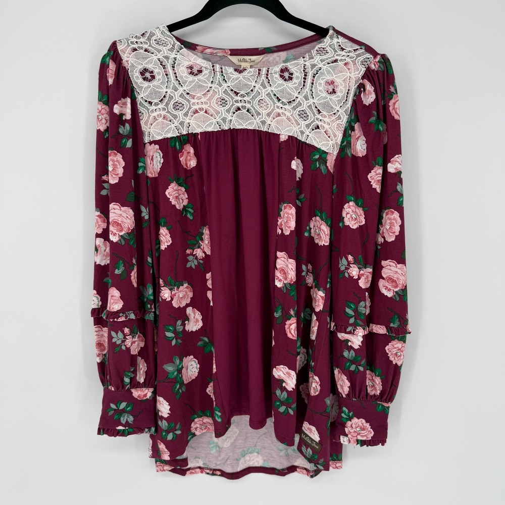 MATILDA JANE FLORAL‎ SWEET ROSEBUD FLOWY BLOUSE SMALL NWT BURGUNDY